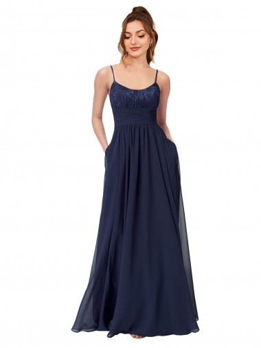 Fábrica de Lombar Chiffon & Renda Colher Comprimento Chão Sem Mangas Vestidos de Madrinha