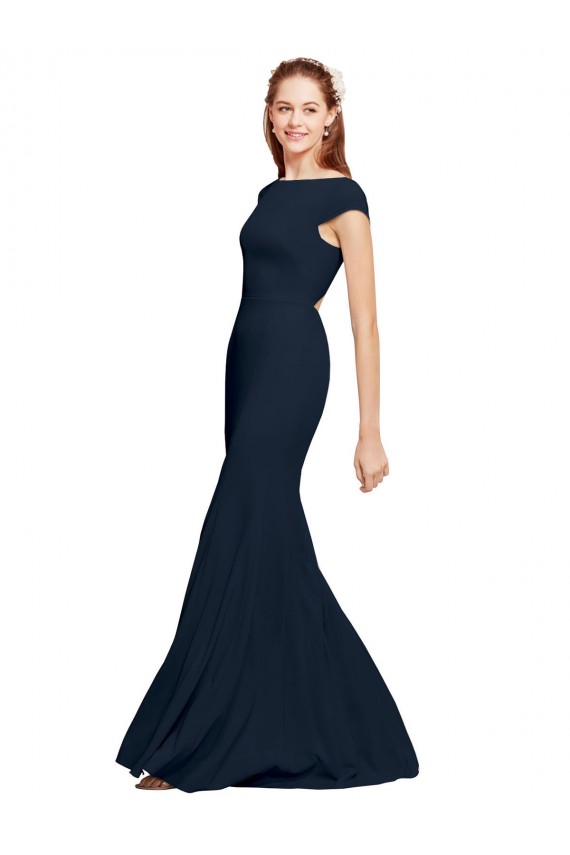 Fábrica de Abrir de volta Crepe Esticado Decote Barco Comprimento Chão Sem Mangas Vestidos de Madrinha / Vestidos de Noite / Vestidos de Festa