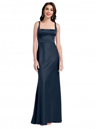 Fábrica de Lombar Cetim Elástico Decote Quadrado Comprimento Chão Sem Mangas Vestidos de Madrinha / Vestidos de Noite / Vestidos de Festa