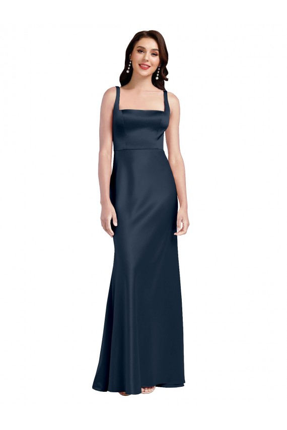 Fábrica de Lombar Cetim Elástico Decote Quadrado Comprimento Chão Sem Mangas Vestidos de Madrinha / Vestidos de Noite / Vestidos de Festa