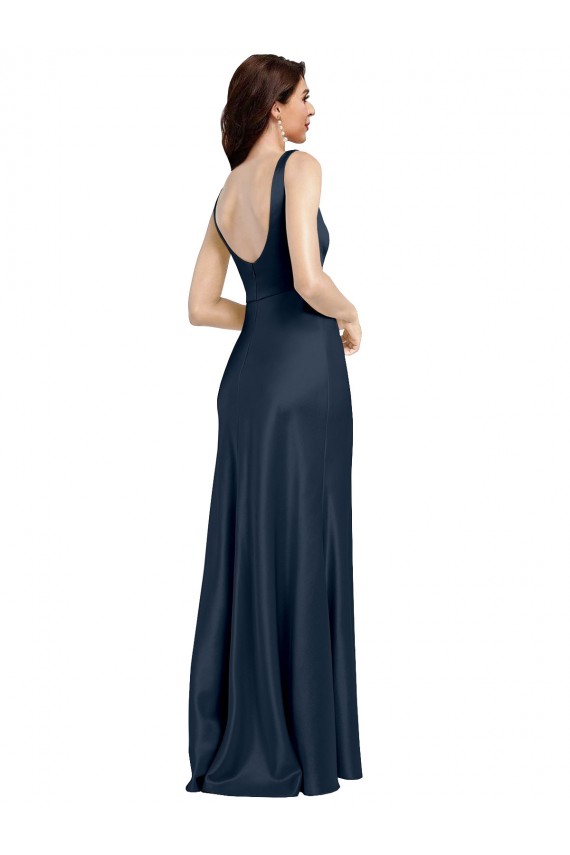 Fábrica de Lombar Cetim Elástico Decote Quadrado Comprimento Chão Sem Mangas Vestidos de Madrinha / Vestidos de Noite / Vestidos de Festa