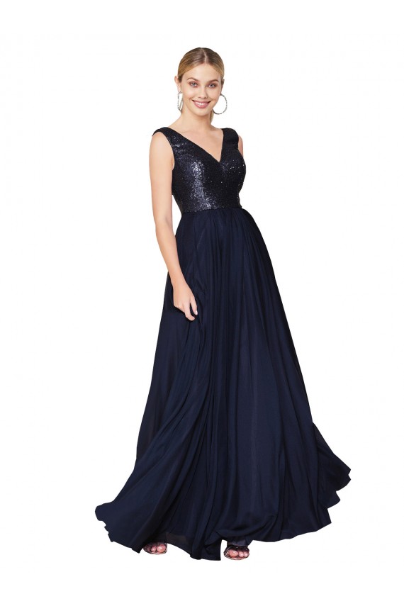 Fábrica de Costas em V Chiffon & Lantejoulas Decote V Comprimento Chão Sem Mangas Vestidos de Madrinha / Vestidos de Festa