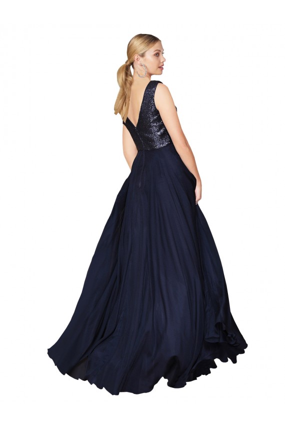 Fábrica de Costas em V Chiffon & Lantejoulas Decote V Comprimento Chão Sem Mangas Vestidos de Madrinha / Vestidos de Festa
