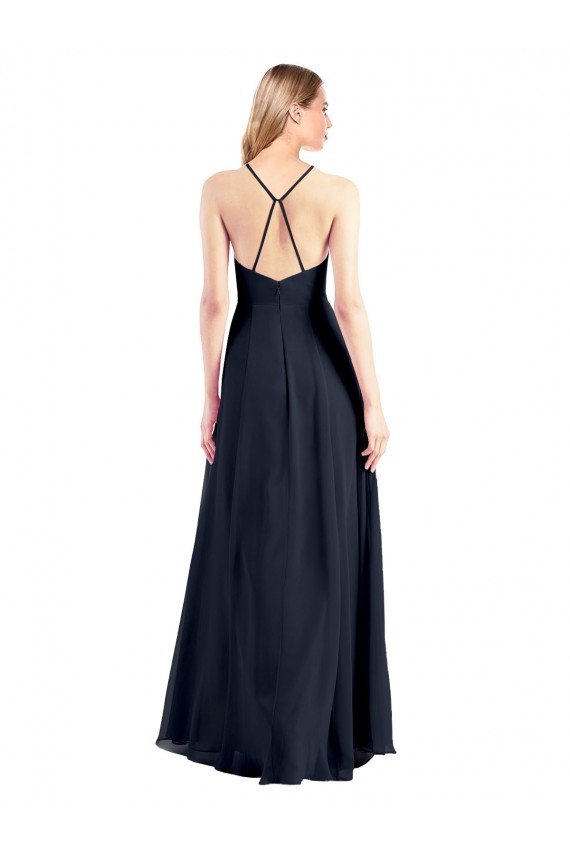 Fábrica de Criss Cruz Chiffon Decote V Comprimento Chão Sem Mangas Vestidos de Madrinha / Vestidos de Festa