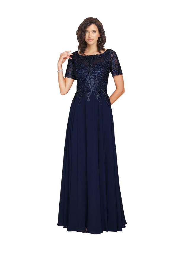 Fábrica de Chiffon Decote redondo Comprimento Chão Mangas Curtas Vestidos de Madrinha / Vestidos de Festa