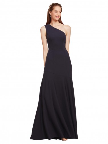 Fábrica de Crepe Esticado Um Ombro Comprimento Chão Sem Mangas Linha A Vestidos de Madrinha / Vestidos de Noite / Vestidos de Festa