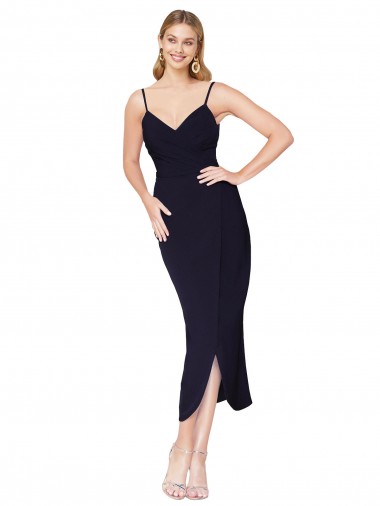 Fábrica de Costas em V Crepe Esticado Alças finas Comprimento Joelho Sem Mangas Curto Vestidos de Madrinha / Vestidos de Noite / Vestidos de Festa
