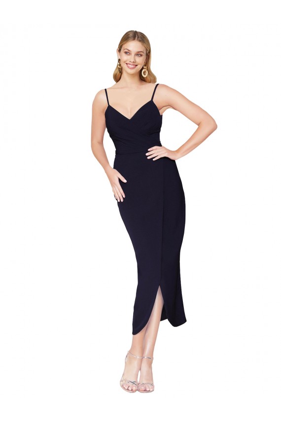 Fábrica de Costas em V Crepe Esticado Alças finas Comprimento Joelho Sem Mangas Curto Vestidos de Madrinha / Vestidos de Noite / Vestidos de Festa