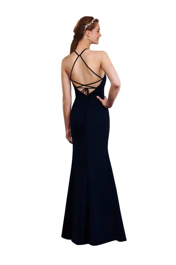 Fábrica de Criss Cruz Chiffon Cabeçada Comprimento Chão Sem Mangas Sereia Vestidos de Madrinha