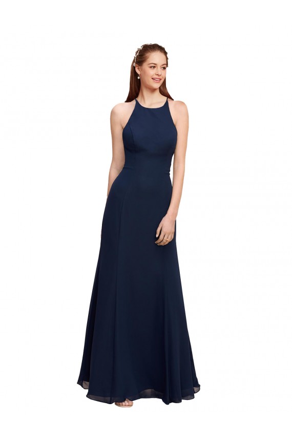 Fábrica de Chiffon Cabeçada Comprimento Chão Sem Mangas Vestidos de Madrinha / Vestidos de Festa
