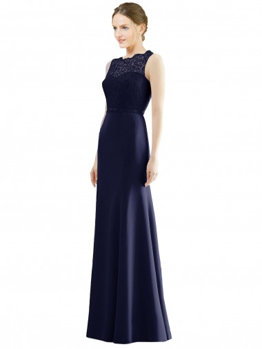 Fábrica de Chiffon & Renda Decote Ilusão Comprimento Chão Sem Mangas Vestidos de Madrinha