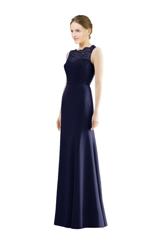Fábrica de Chiffon & Renda Decote Ilusão Comprimento Chão Sem Mangas Vestidos de Madrinha