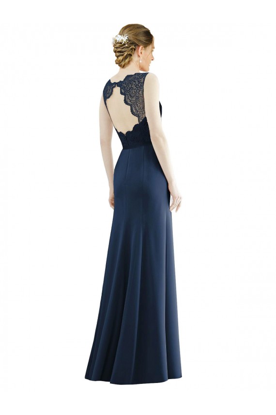 Fábrica de Chiffon & Renda Decote Ilusão Comprimento Chão Sem Mangas Vestidos de Madrinha