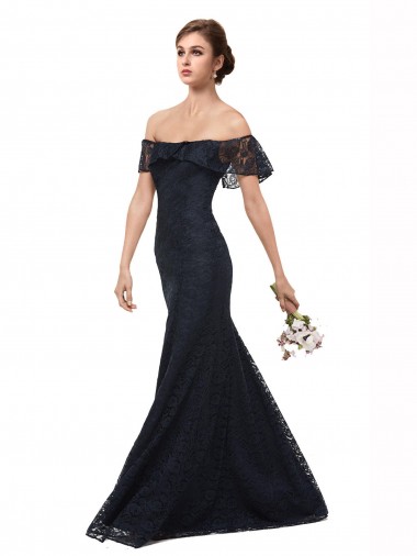 Fábrica de Renda Fora do Ombro Comprimento Chão Mangas Esvoaçantes Vestidos de Madrinha / Vestidos de Festa