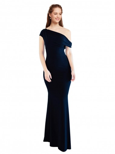 Fábrica de Crepe Esticado Um Ombro Comprimento Chão Sem Mangas Sereia Vestidos de Madrinha / Vestidos de Noite / Vestidos de Festa