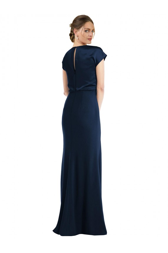 Fábrica de Buraco da fechadura Crepe Esticado Fora do Ombro Comprimento Chão Mangas Curtas Vestidos de Noite / Vestidos de Festa