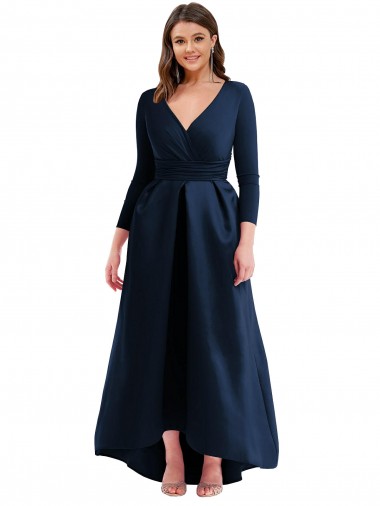 Fábrica de Spandex Decote V Comprimento Chão Mangas Compridas Vestidos de Madrinha / Vestidos de Noite / Vestidos de Festa