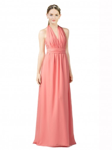 Fábrica de Chiffon Cabeçada Comprimento Chão Sem Mangas Melancia Vestidos de Madrinha