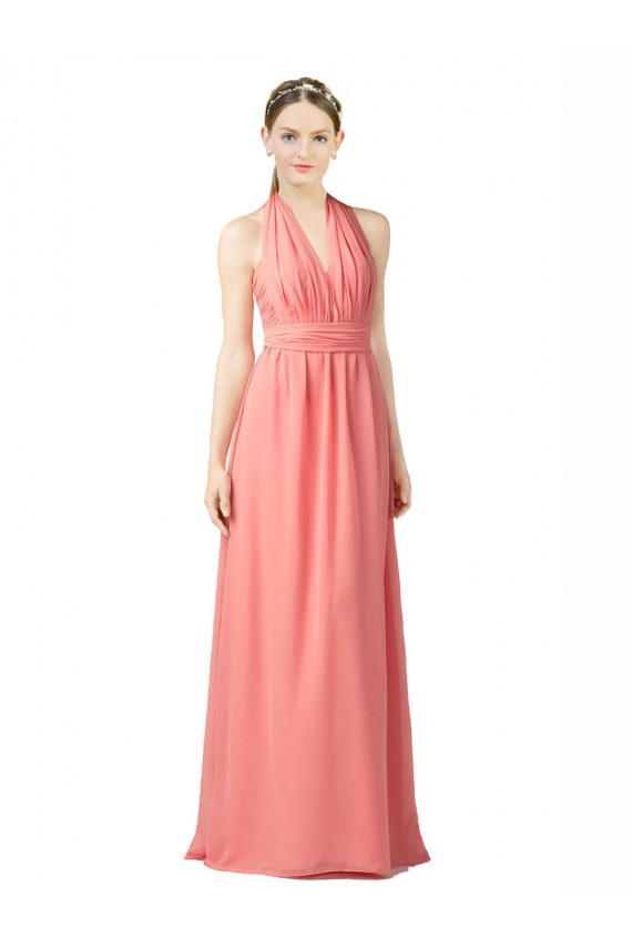 Fábrica de Chiffon Cabeçada Comprimento Chão Sem Mangas Melancia Vestidos de Madrinha