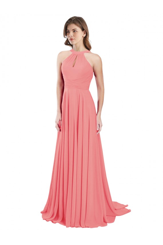 Fábrica de Criss Cruz Chiffon Cabeçada Comprimento Chão Sem Mangas Longo Vestidos de Madrinha