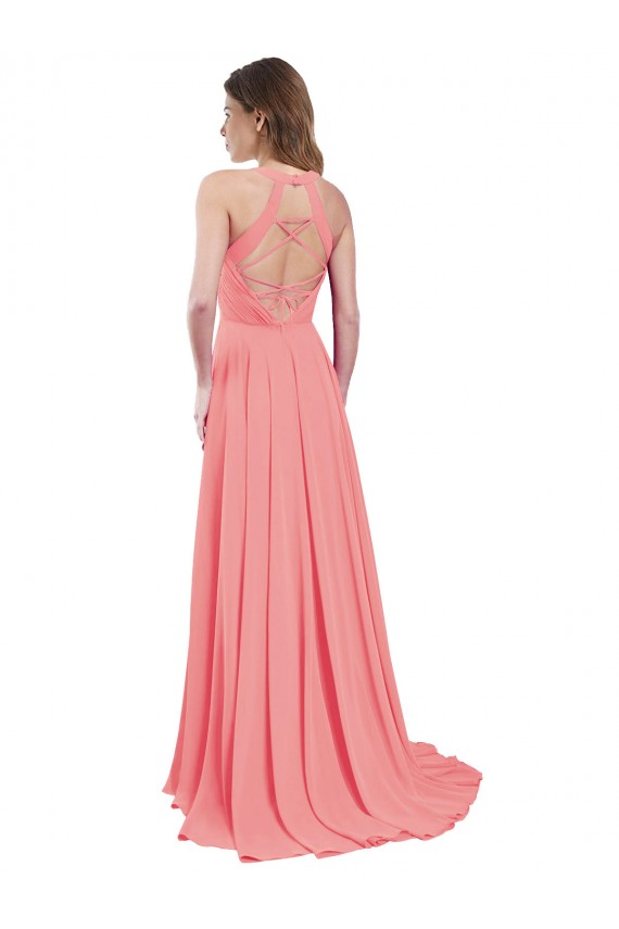 Fábrica de Criss Cruz Chiffon Cabeçada Comprimento Chão Sem Mangas Longo Vestidos de Madrinha