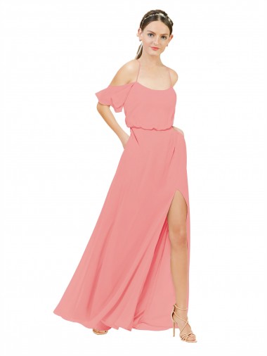 Fábrica de Chiffon Fora do Ombro Comprimento Chão Sem Mangas Melancia Vestidos de Madrinha