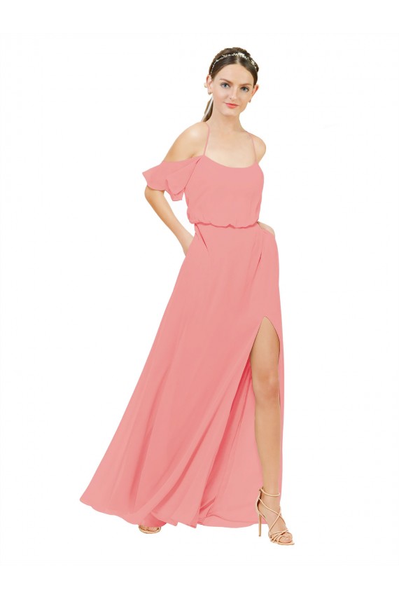 Fábrica de Chiffon Fora do Ombro Comprimento Chão Sem Mangas Melancia Vestidos de Madrinha