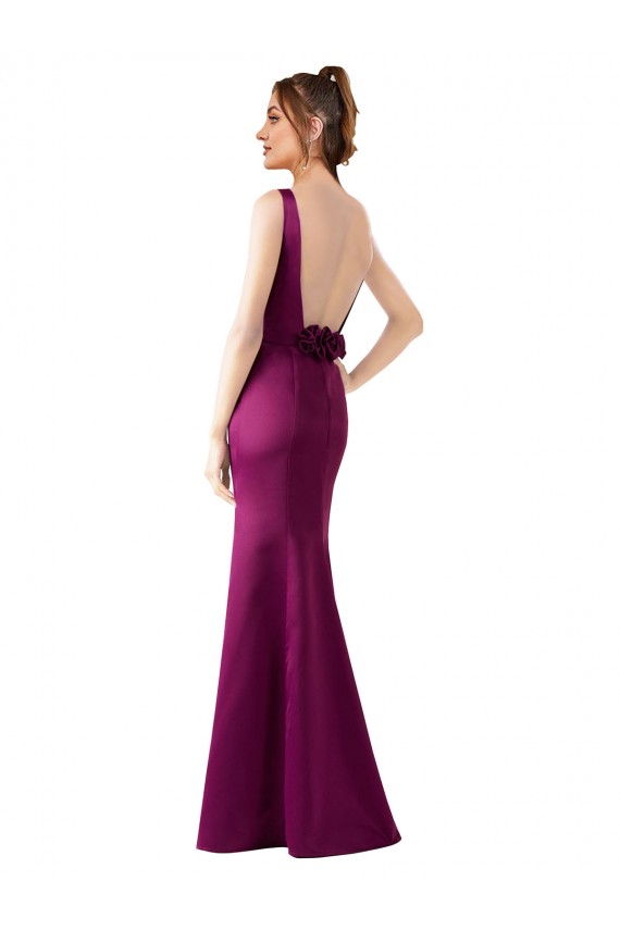 Fábrica de Abrir de volta Cetim Barco Comprimento Chão Sem Mangas Vestidos de Madrinha / Vestidos de Noite / Vestidos de Festa