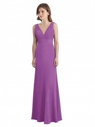 Fábrica de Lombar Chiffon Decote V Comprimento Chão Sem Mangas Narciso Vestidos de Madrinha