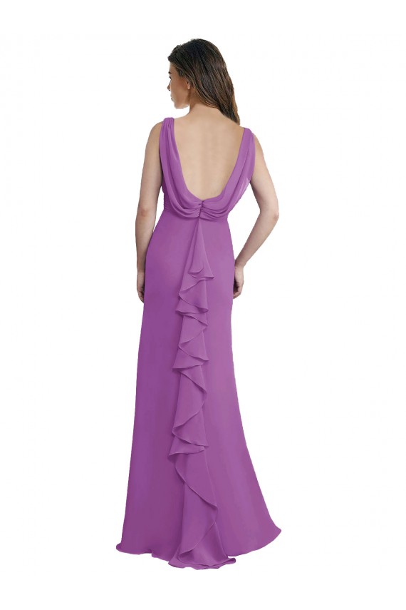 Fábrica de Lombar Chiffon Decote V Comprimento Chão Sem Mangas Narciso Vestidos de Madrinha