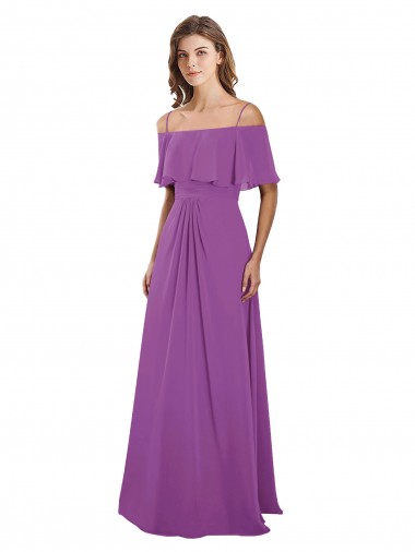 Fábrica de Chiffon Fora do Ombro Comprimento Chão Mangas Esvoaçantes Linha A Vestidos de Madrinha