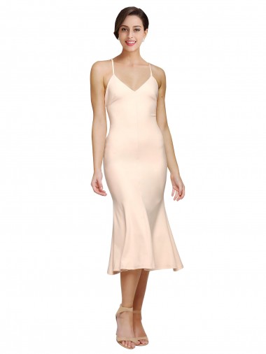 Fábrica de Criss Cruz Crepe Esticado Decote V Comprimento Midi Sem Mangas Vestidos de Madrinha / Vestidos de Festa / Vestidos de Cocktail / Vestidos de Homecoming