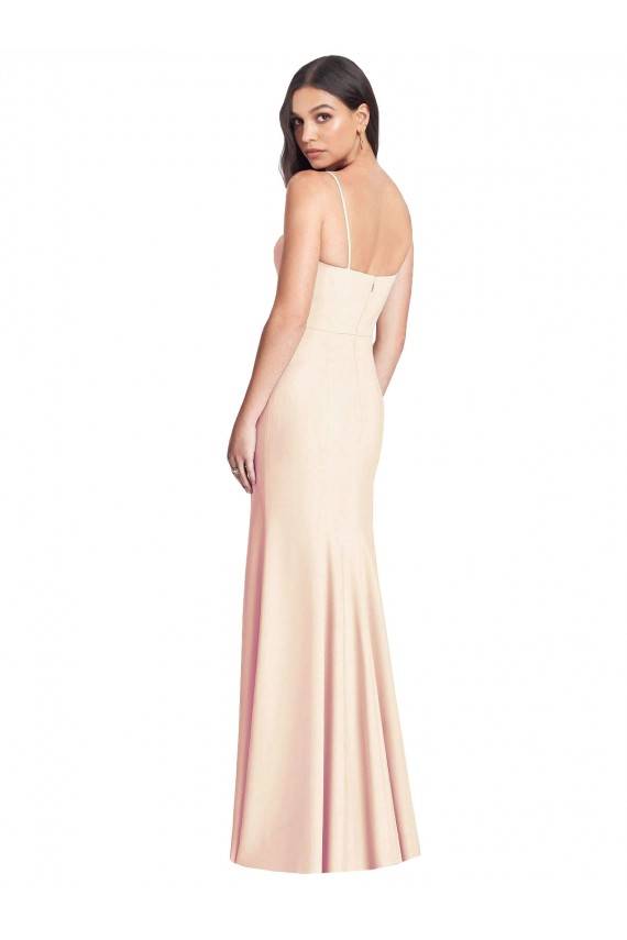 Fábrica de Crepe Esticado Alças finas Comprimento Chão Sem Mangas Vestidos de Madrinha / Vestidos de Festa