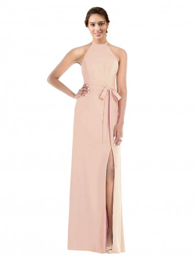 Fábrica de Criss Cruz Crepe Esticado Cabeçada Comprimento Chão Sem Mangas Trombeta Vestidos de Madrinha / Vestidos de Noite / Vestidos de Festa