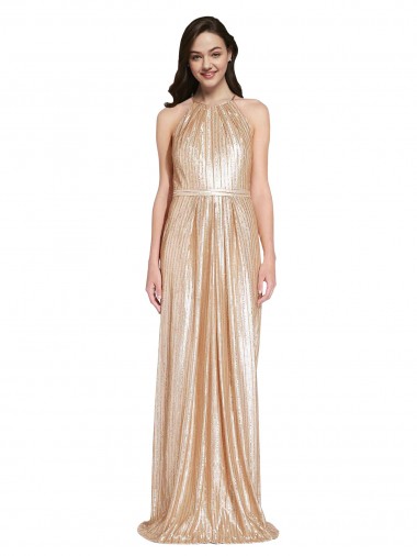 Fábrica de Lantejoulas Cabeçada Comprimento Chão Sem Mangas Bainha Vestidos de Madrinha / Vestidos de Noite / Vestidos de Festa