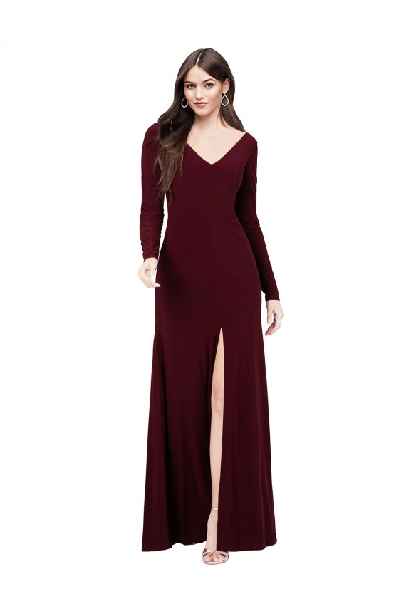 Fábrica de Costas em V Spandex Decote V Comprimento Chão Mangas Compridas Vestidos de Madrinha / Vestidos de Festa