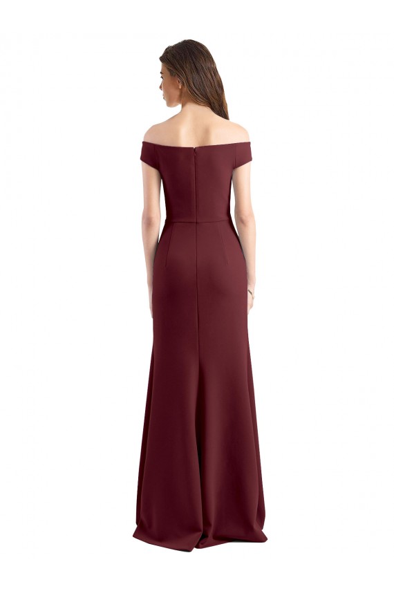 Fábrica de Crepe Esticado Fora do Ombro Comprimento Chão Sem Mangas Bainha Vestidos de Madrinha / Vestidos de Festa