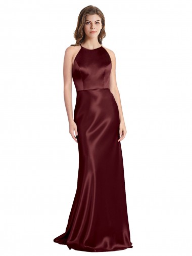 Fábrica de Cetim Elástico Alças finas Comprimento Chão Sem Mangas Linha A Vestidos de Madrinha / Vestidos de Noite / Vestidos de Festa