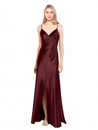 Fábrica de Cetim Elástico Alças finas Comprimento Chão Sem Mangas Vestidos de Madrinha / Vestidos de Noite / Vestidos de Festa