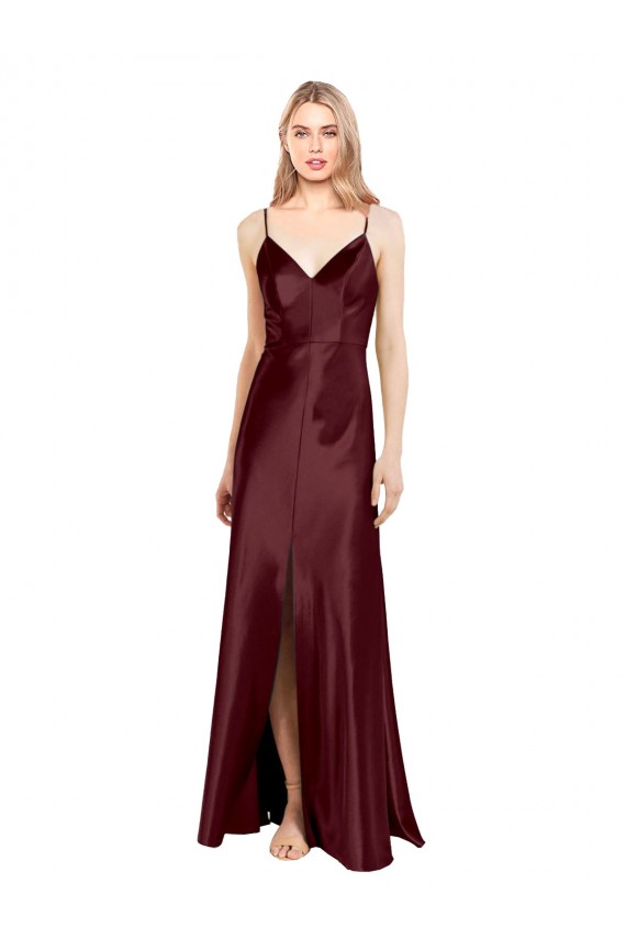 Fábrica de Cetim Elástico Alças finas Comprimento Chão Sem Mangas Vestidos de Madrinha / Vestidos de Noite / Vestidos de Festa