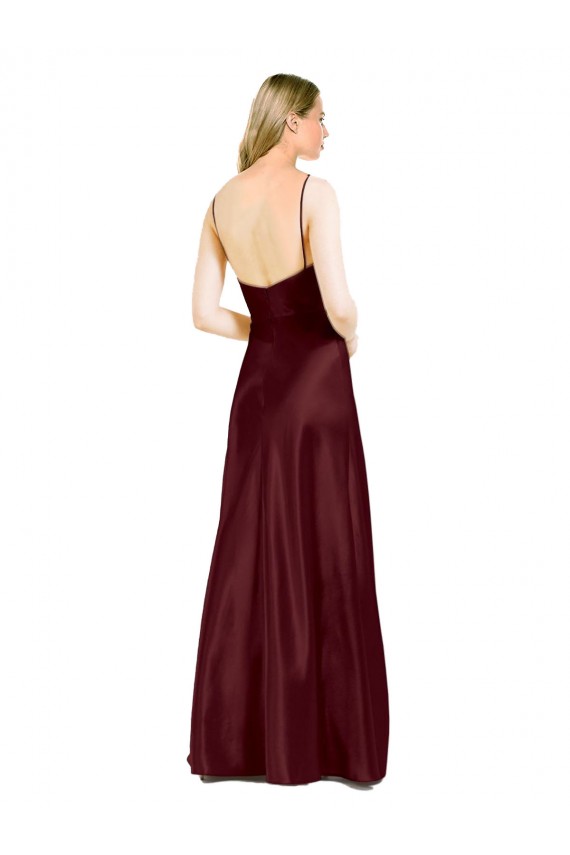 Fábrica de Cetim Elástico Alças finas Comprimento Chão Sem Mangas Vestidos de Madrinha / Vestidos de Noite / Vestidos de Festa