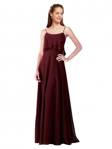 Fábrica de Chiffon Alças finas Comprimento Chão Sem Mangas Ouro Borgonha Vestidos de Madrinha