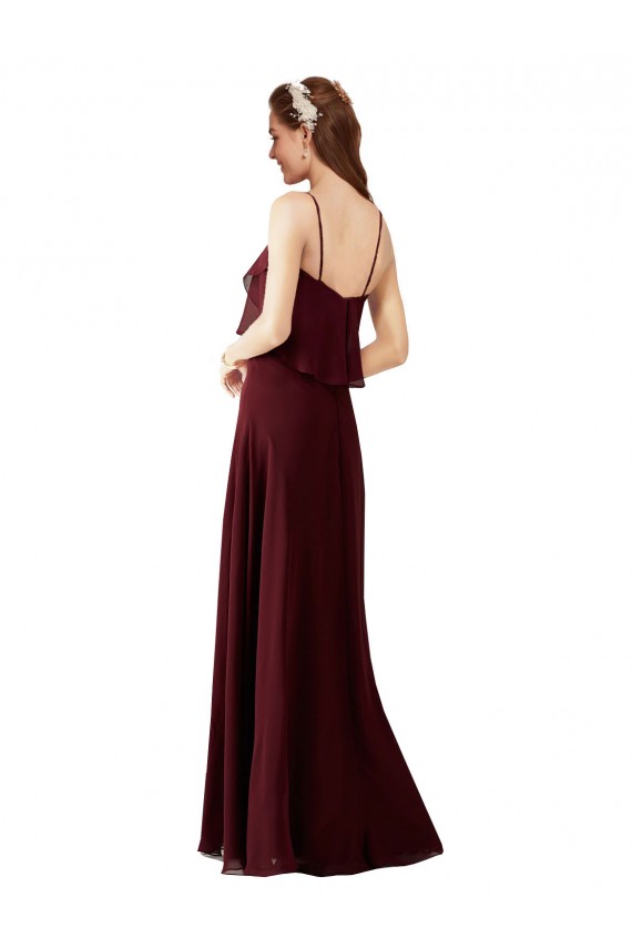 Fábrica de Chiffon Alças finas Comprimento Chão Sem Mangas Ouro Borgonha Vestidos de Madrinha