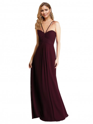 Fábrica de Buraco da fechadura Chiffon Alças finas Comprimento Chão Sem Mangas Vestidos de Festa / Vestidos de Madrinha