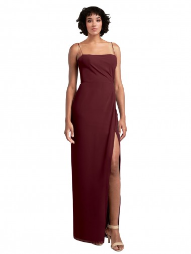 Fábrica de Lombar Chiffon Alças finas Comprimento Chão Sem Mangas Vestido de Madrinha