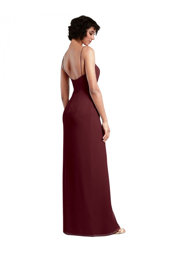 Fábrica de Lombar Chiffon Alças finas Comprimento Chão Sem Mangas Vestido de Madrinha