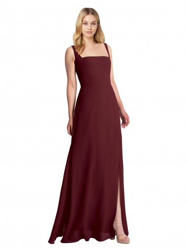 Fábrica de Lombar Chiffon Decote Quadrado Comprimento Chão Sem Mangas Vestidos de Madrinha