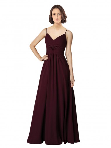 Fábrica de Chiffon Decote V Comprimento Chão Sem Mangas Linha A Vestidos de Madrinha