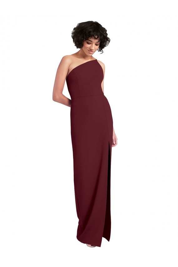 Fábrica de Crepe Esticado Um Ombro Comprimento Chão Sem Mangas Bainha Vestidos de Madrinha / Vestidos de Noite / Vestidos de Festa