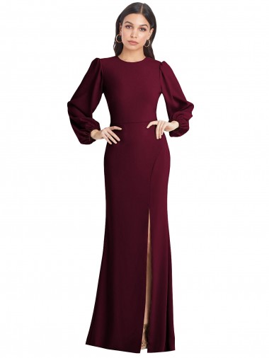 Fábrica de Abrir de volta Crepe Esticado Barco Comprimento Chão Mangas Bufantes Vestidos de Madrinha / Vestidos de Noite / Vestidos de Festa